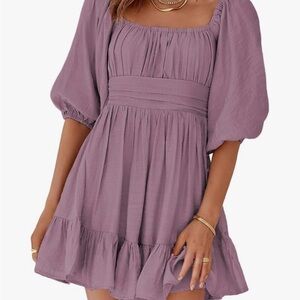 Elegant Lavender Puff Sleeve Mini Dress
